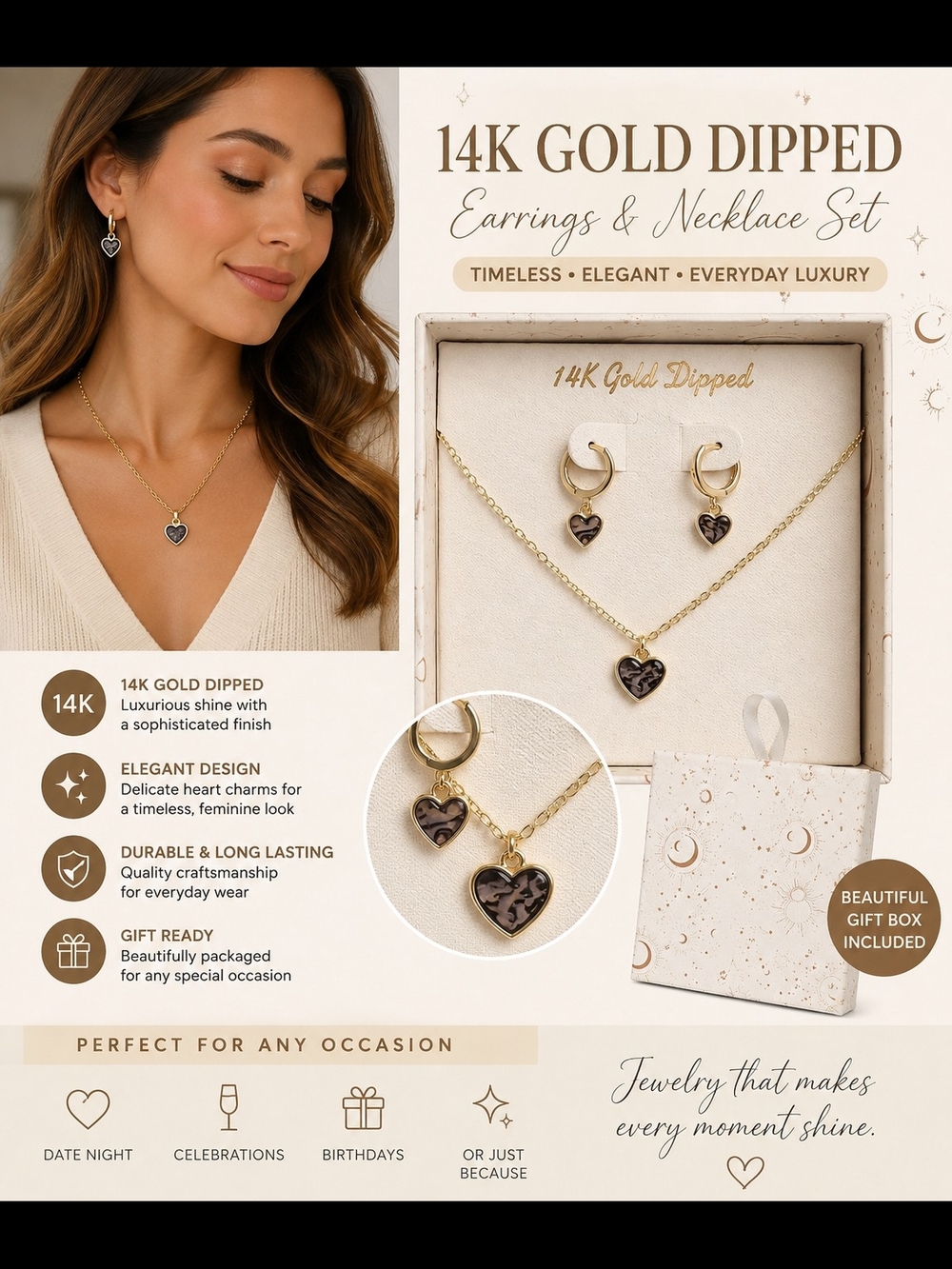 14k Gold Dipped Heart  Set